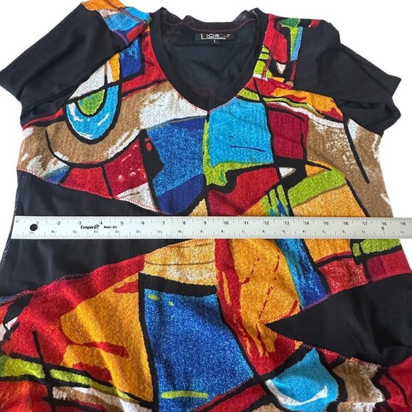 Lior Paris Multicolor Abstract Artsy Tunic Top Sz Large 3/4 Sleeves Art to Wear - Picture 8 of 9